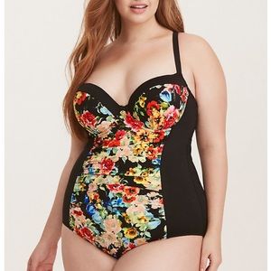 Torrid Floral Strappy Back One Piece Swimsuit